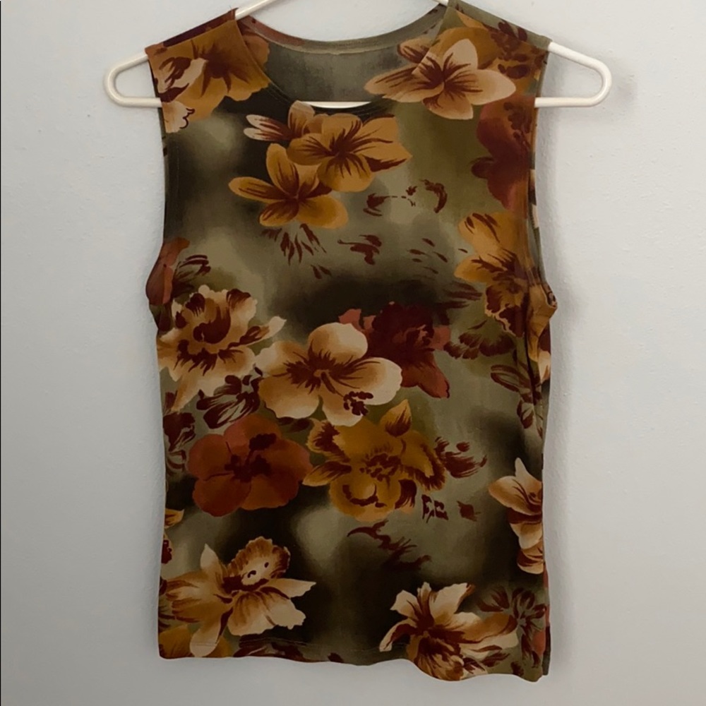 Floral Sleeveless Tank Top in Olive and Mustard